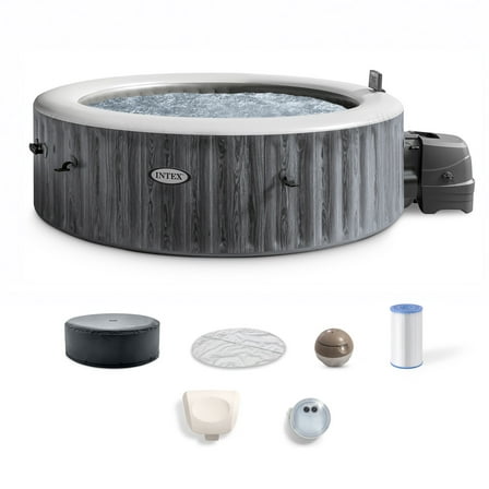 Intex PureSpa Greywood Deluxe Spa Set, 170 Bubble Jet Hot Tub with Cover, 85" x 28"