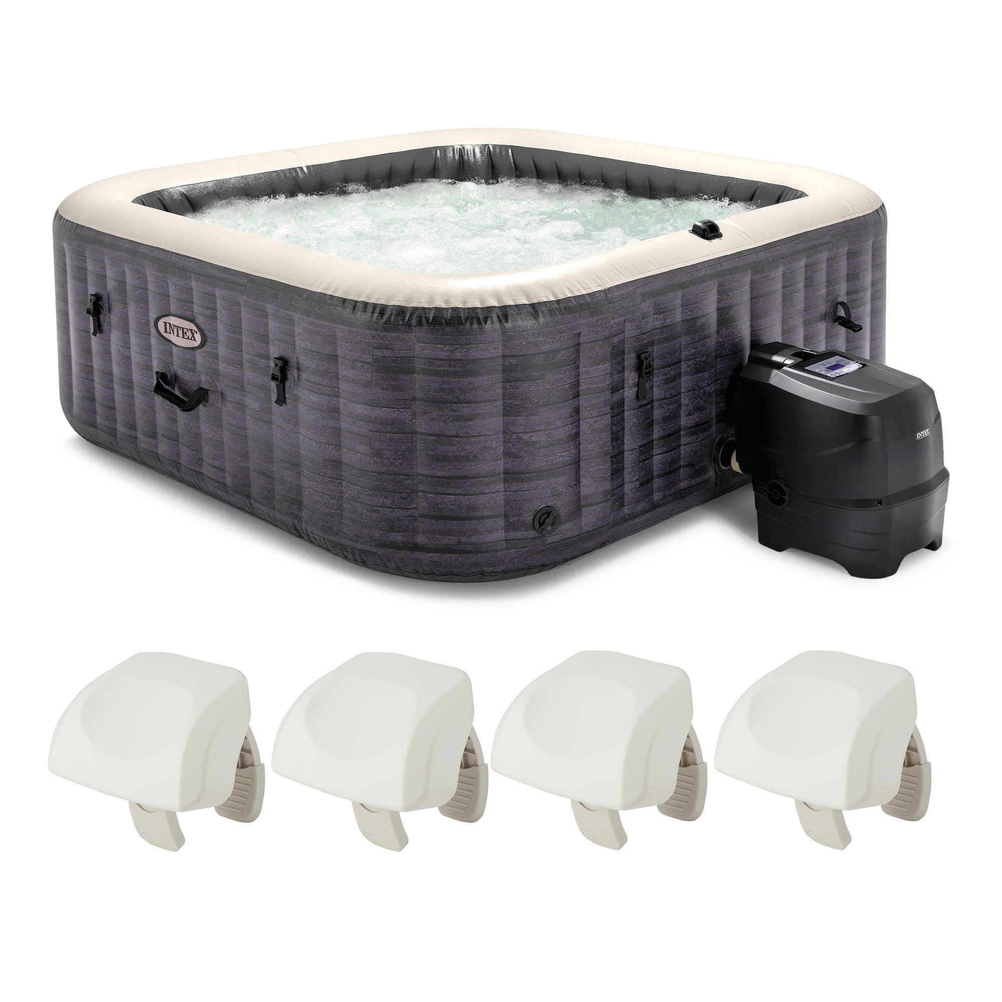 Intex PureSpa Plus 6-Person Gray Vinyl Inflatable Hot Tub with Headrest Pillows
