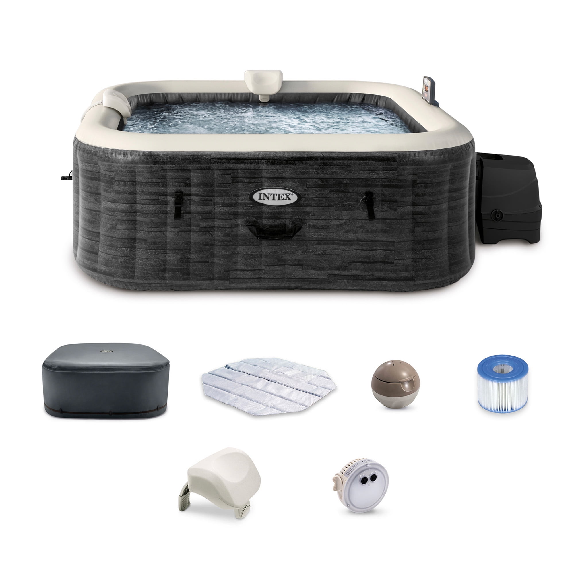 Intex PureSpa Plus Greystone Inflatable Square Hot Tub Spa, 83 x 28"