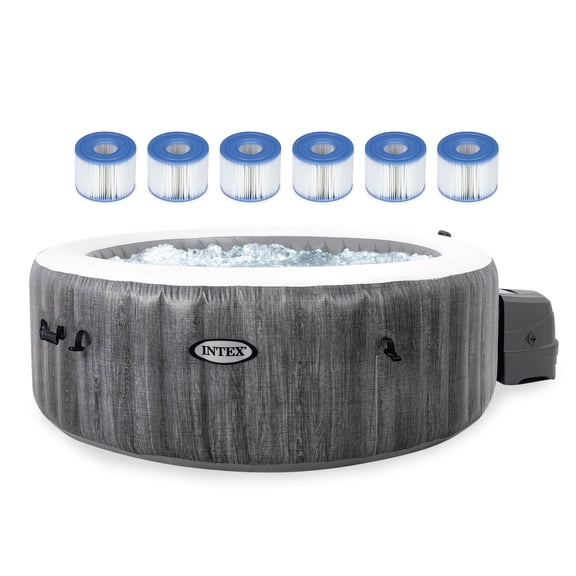 Intex PureSpa Plus Greywood Inflatable Hot Tub Spa w/ 6 Filter Cartridges