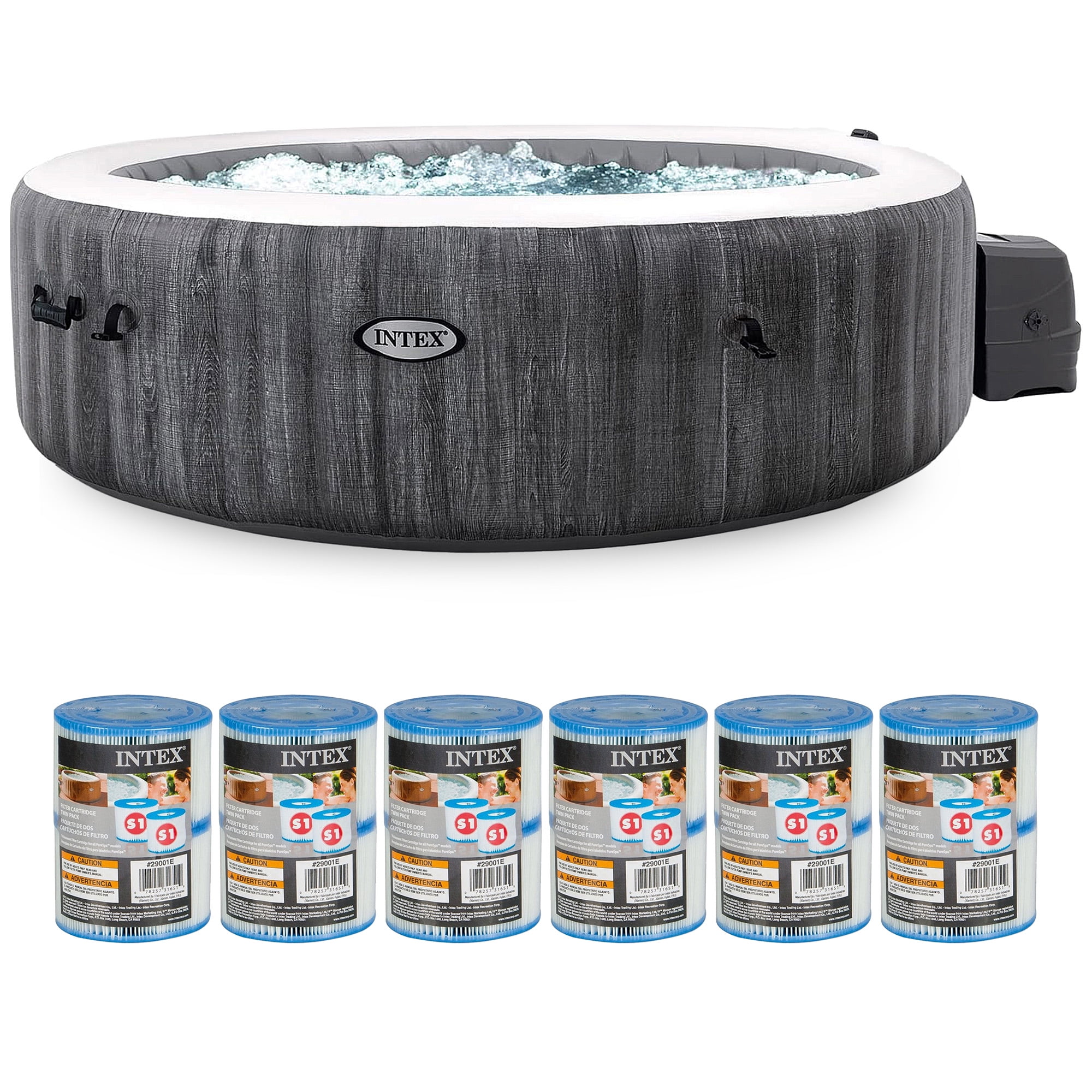 Intex PureSpa Plus Inflatable Hot Tub & Type S1 Filter Cartridges (12 Pack)
