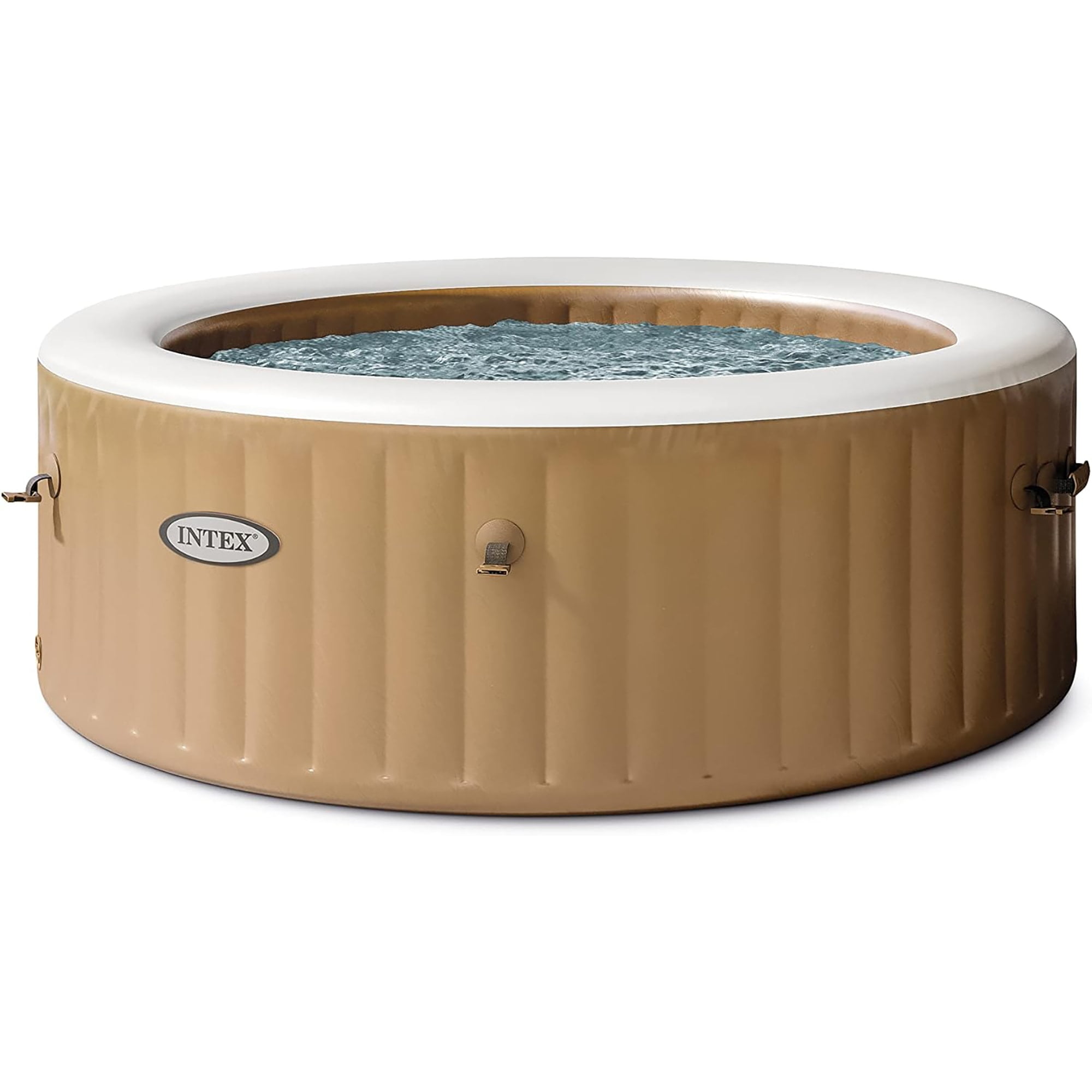 Intex: PureSpa: Sahara Tan Inflatable Hot Tub Set - 4 Person - 77" Round Outdoor Heated Bubble Spa, Jet Massage, Cover, Hard Water Treatment System