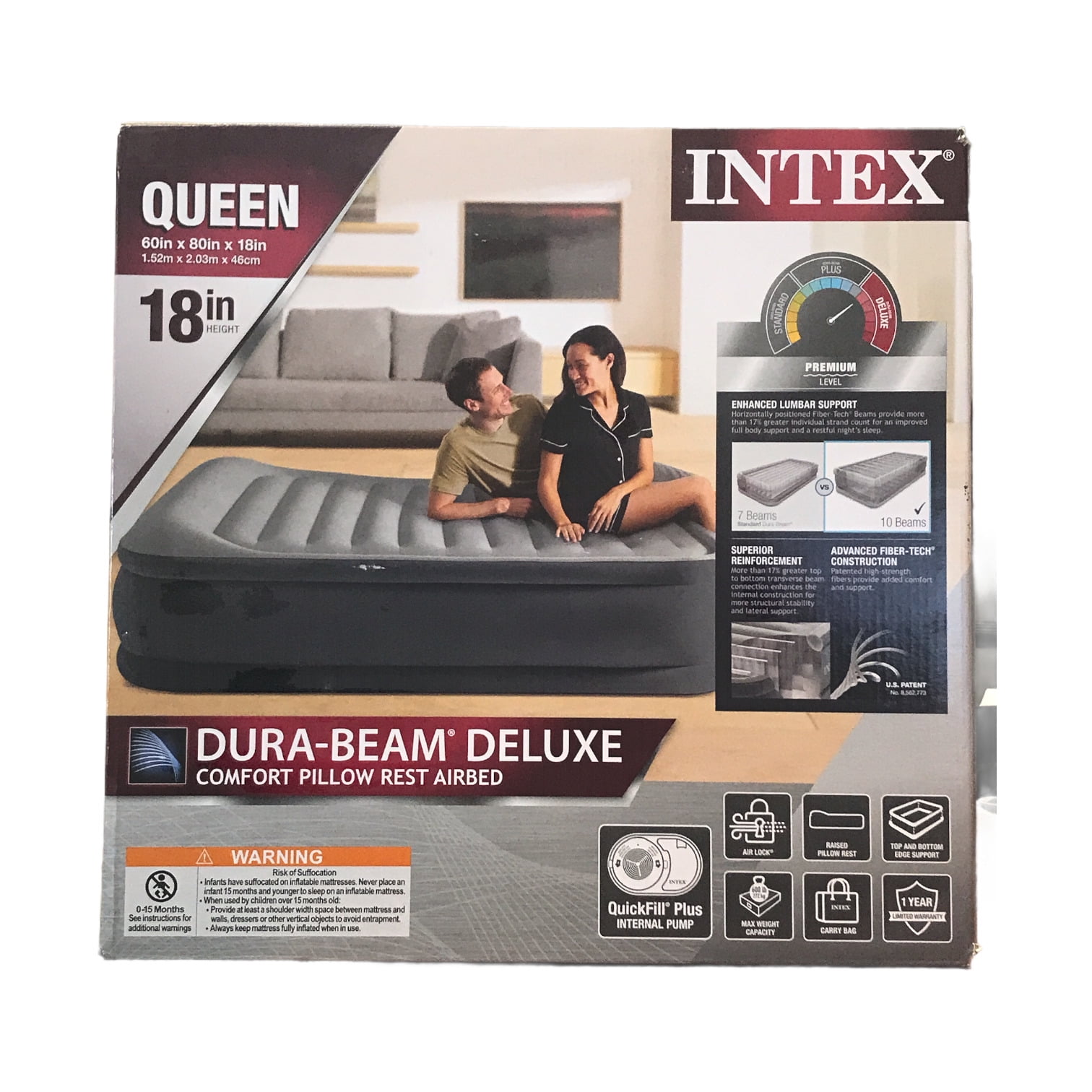 Intex Queen Dura-Beam Deluxe Comfort Pillow Rest Airbed with Internal Pump  - Sam's Club