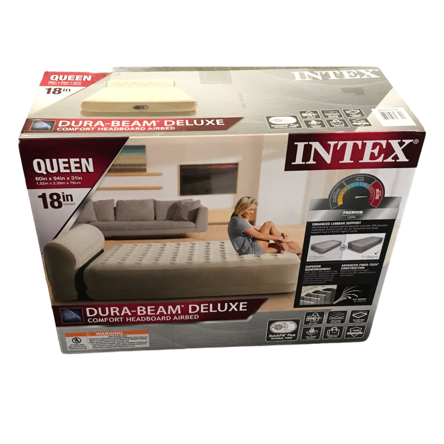 Intex Queen DuraBeam Deluxe Series Comfort Headboard Airbed with