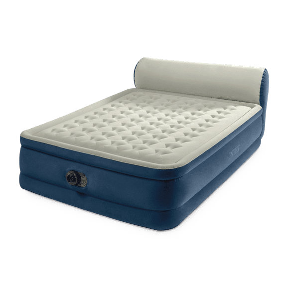 Intex Headboard 18" Queen Dura-Beam Deluxe Raised Air Bed Mattress with Built-in Pump