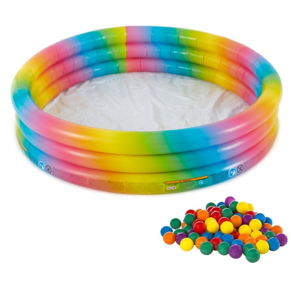 Intex Rainbow Ombre Inflatable Swimming Pool w/Plastic Fun Ballz, 100 Pack