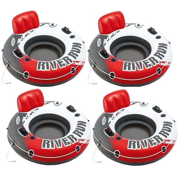 Intex Red River Run 1 Fire Edition Sport Lounge 4 pack, Inflatable Water Float, 53" Diameter