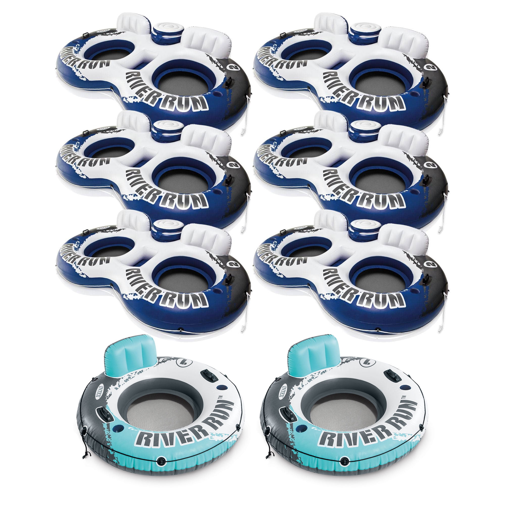 Intex River Run 2 Inflatable 2 Person River Float (6 Pack) + Single Tube (Pair)