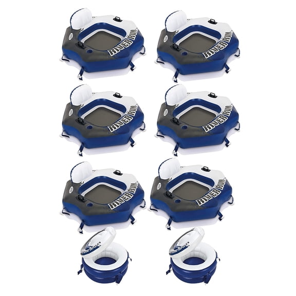 Intex River Run Connect Lounge Inflatable Tube 6 Pack and 2 Connecting Coolers