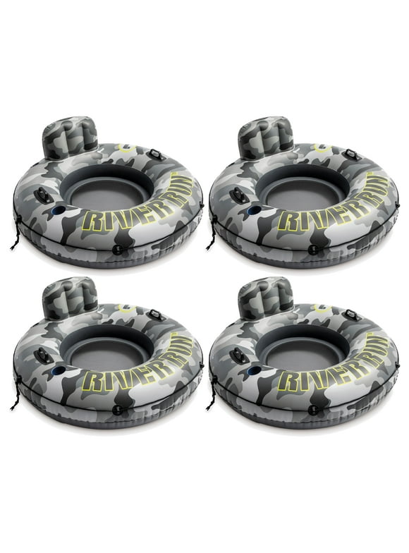 Intex River Run I Camo Inflatable Floating Tube Raft w/Cup Holders (4 Pack)