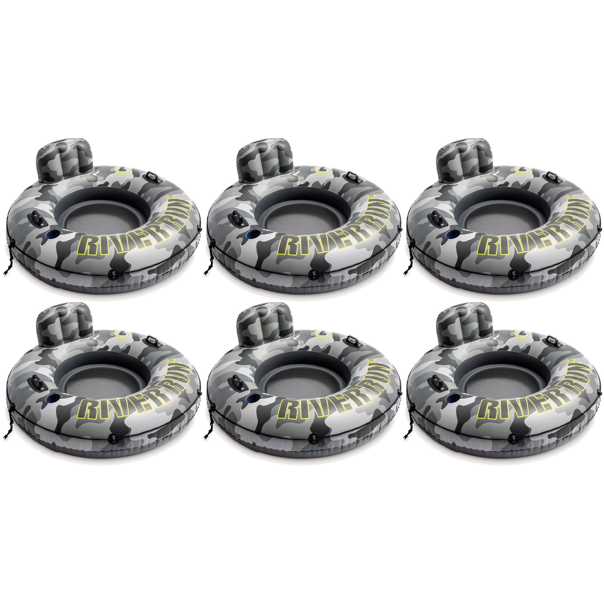Intex River Run I Camo Inflatable Floating Tube Raft w/Cup Holders (6 ...