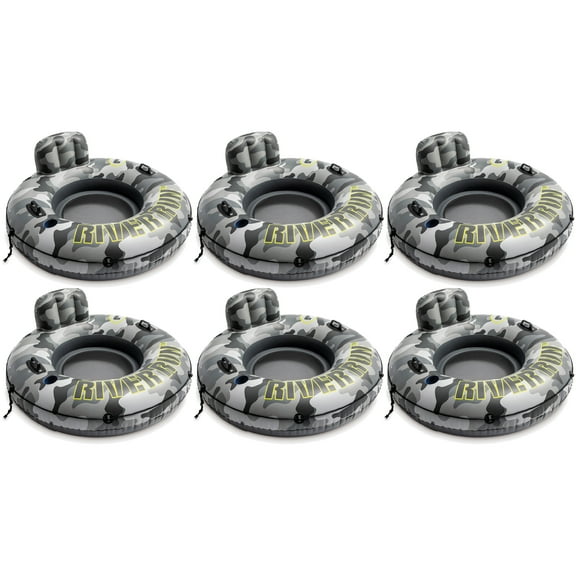 Intex River Run I Camo Inflatable Floating Tube Raft w/Cup Holders (6 Pack)