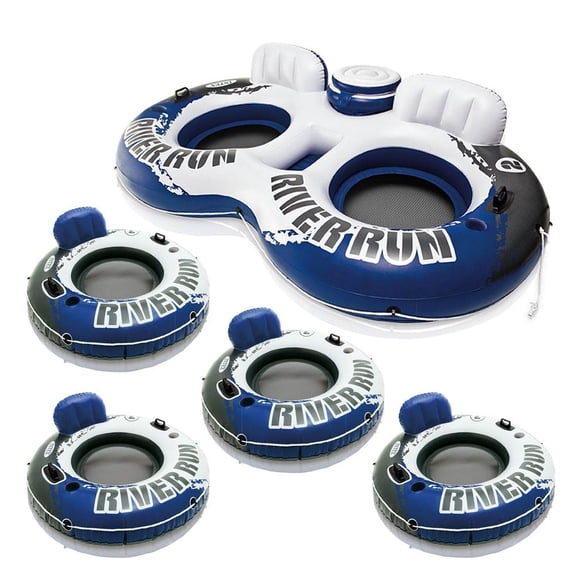 Intex River Run II 2 Person & River Run I 1 Person Inflatable Tube, 4 Pack