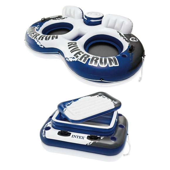 Intex River Run II Inflatable 2 Person Floating Lounge & Mega Chill Cooler