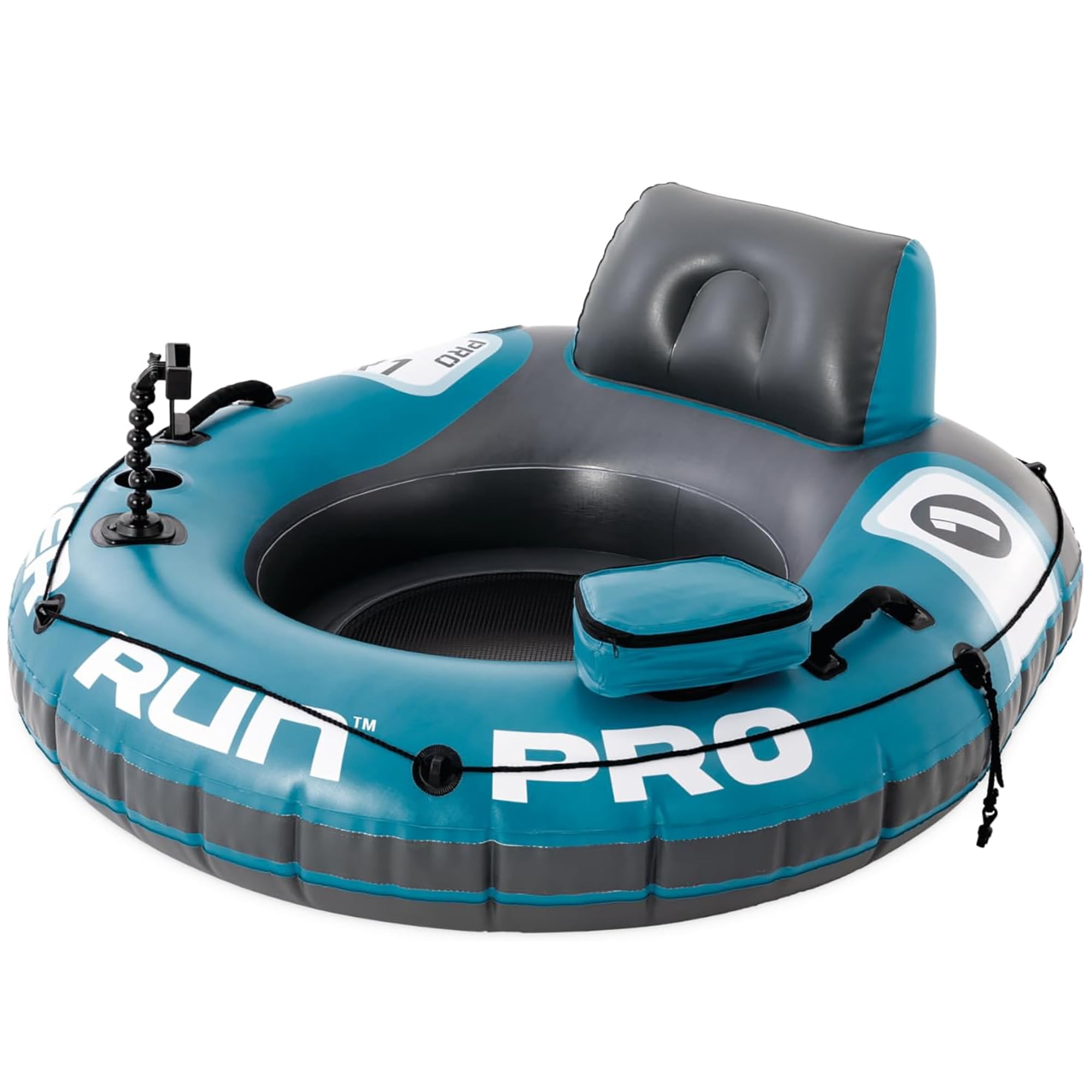 Intex: River Run 1 Pro - Teal - 55" Inflatable Tube, Floating Water Lounger, Phone Mount, Cup Holder, Storage Bag, Mesh Bottom, Backrest, 220lb Cap