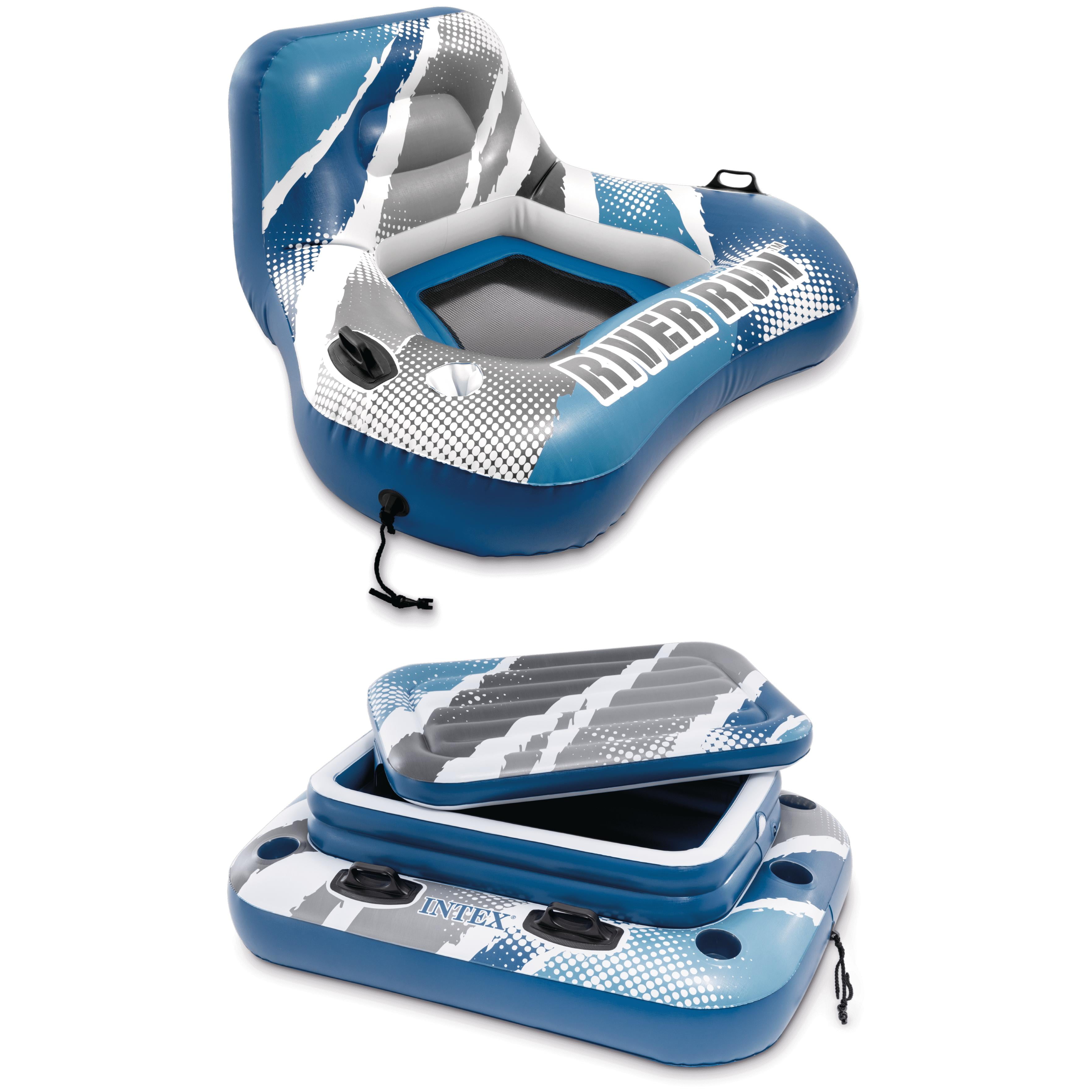Intex River Run I Wedge Inflatable Floating Water Lounge with Quick Connects and Intex Mega Chill 2 Cooler with Cup Holders and Quick Connects