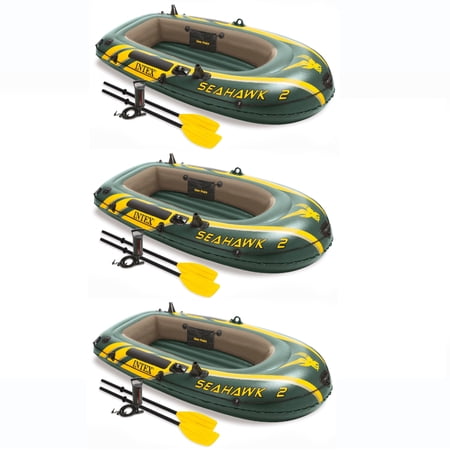 Intex Seahawk 2 Inflatable 2 Person Floating Boat Raft Set with Pump (3 Pack)