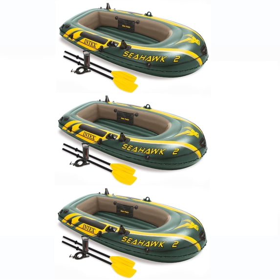 Intex Seahawk 2 Inflatable 2 Person Floating Boat Raft Set with Pump (3 Pack)