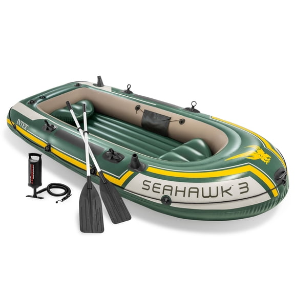 Open Box Intex Seahawk 3 Person Inflatable Boat Set with Aluminum Oars & Pump