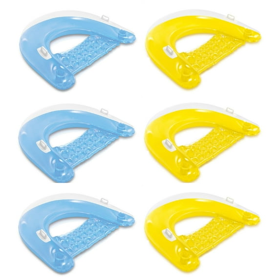 Intex Sit 'N Float Inflatable Lounges Blue & Yellow 6-Pack 60" X 39"