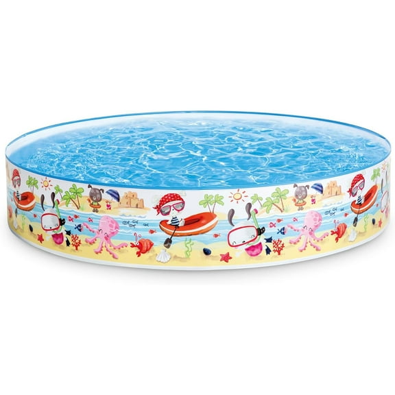 Intex: Snapset Pool: Fun At The Beach - 5'x10", Snorkel Buddies Pattern, Water Splash Kiddie Pool, Outdoor & Backyard, Pop-Up Walls, Kids Ages 3+