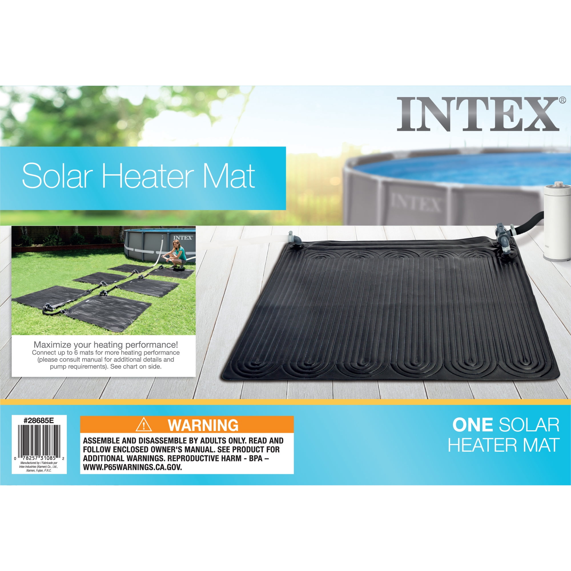 Intex: Solar Heater Mat - 47" Black, Water Warming Pad for 8k Gal Above Ground Swimming Pool, Raise Temperature 5-9 Degrees, Hose Attachment, Adapters