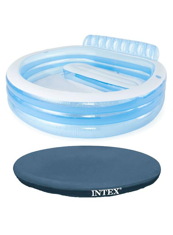 Intex Swim Center Round Inflatable Outdoor Lounge Pool with Pool Cover