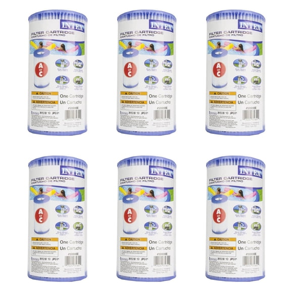 Intex Swimming Pool Easy Set Type A Replacement Filter Pump Cartridge | 29000E (6 Pack)