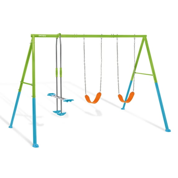 Intex Three Feature Colored Playground Swing Set w/Trapeze Bar, Multicolor