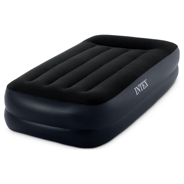 Intex Twin Rest Raised Air Mattress with Built In Pillow and Electric Pump, Gray