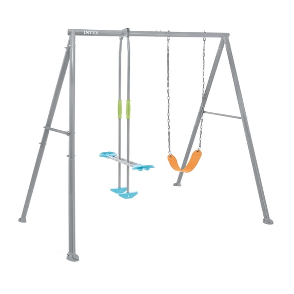Intex Two Feature Colored Playground Swing Set w/Trapeze Bar for Kids, Gray