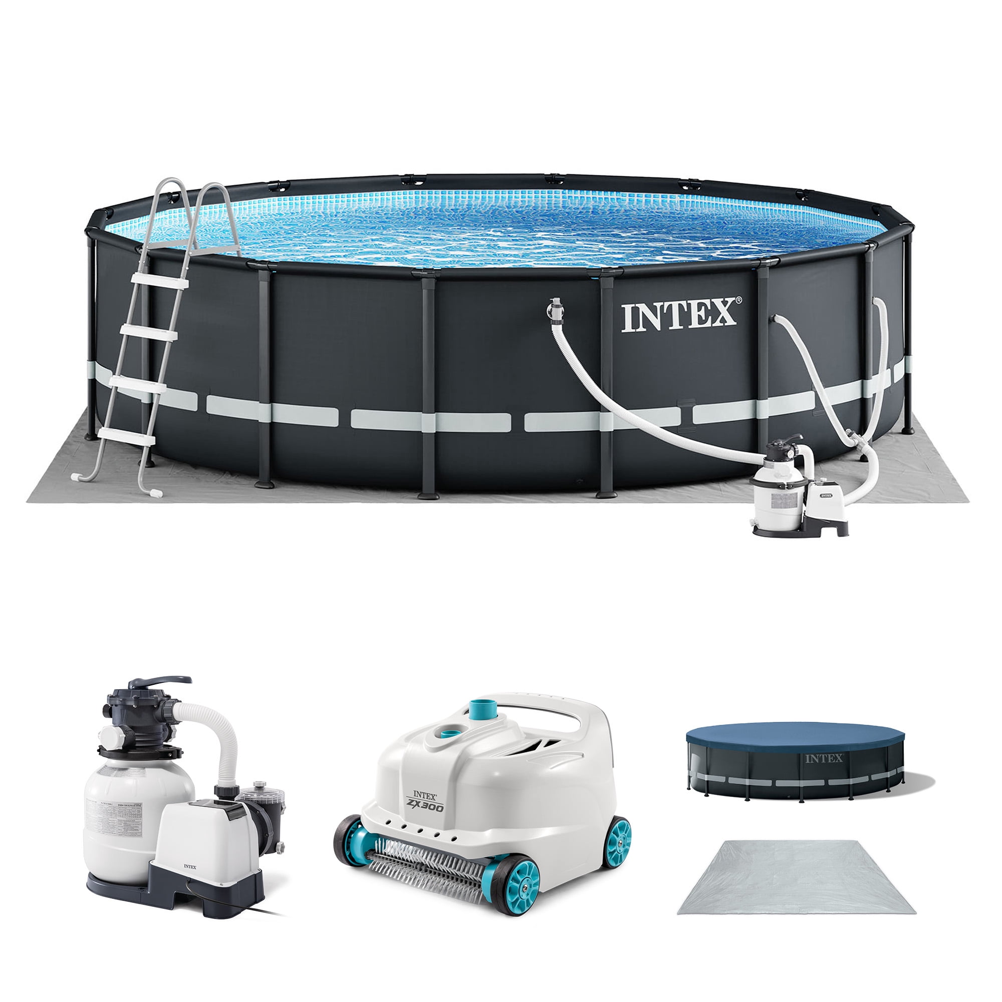 INTEX 16ft x 48in Ultra XTR Above Ground Swimming Pool, Sand Filter Pump, & Automatic Vacuum Cleaner