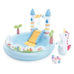 Intex Unicorn Castle Inflatable Play Center Pool with Slide and Sprayer (77" x 70"), Magical Kids Backyard Water Play Center with Spacious Play
