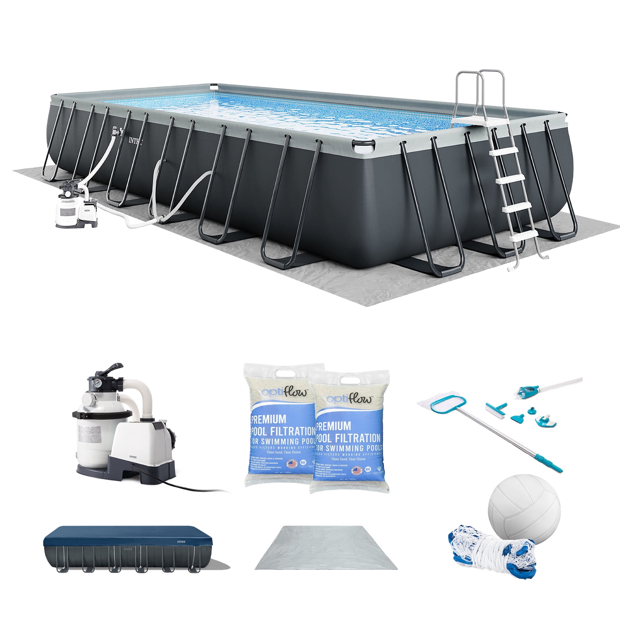 INTEX 24ft x 12ft x 52in Ultra XTR Above Ground Pool & OptiFlow 50lb Pool Filter Sand (2 Pack)