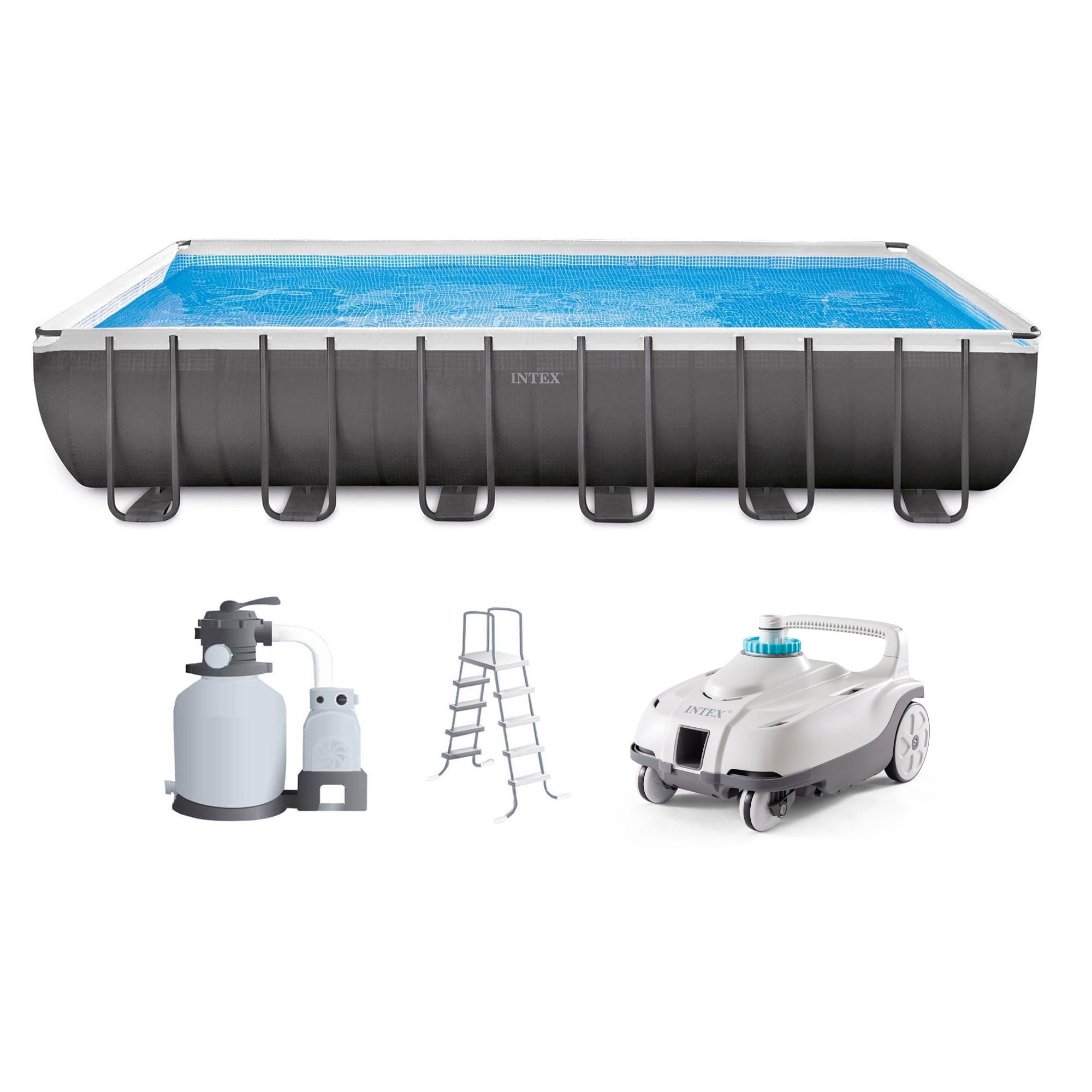 Rectangular Gray PVC Lap Pool with Filter and Pump