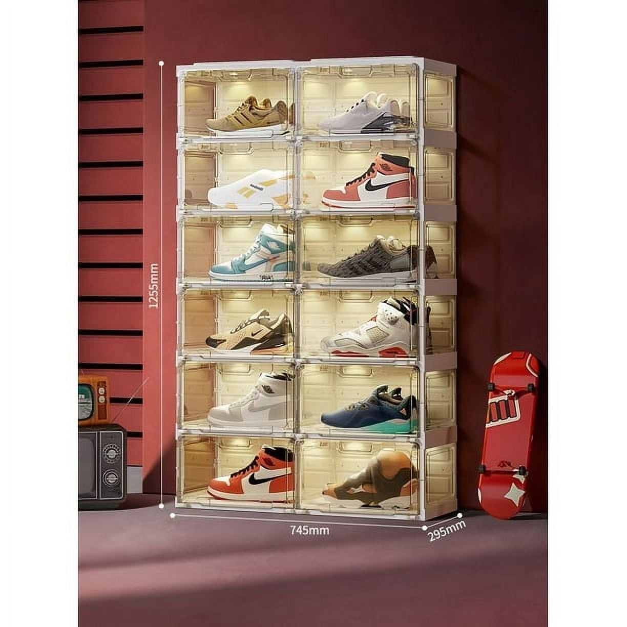 Intexca LED Shoe Box with Sound-Control Lights, 6-Layer Organizer, 12 ...