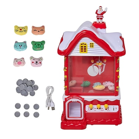 Intexca Mini Christmas Claw Toy Grabber - Arcade Candy Machine with Coins, Lights & Sound for Kids