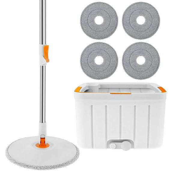 Intexca Spin Mop Bucket Set with 4 Microfiber Pads, Self-Wringing, Water Separation for Hardwood, Tile, Laminate WYL-801