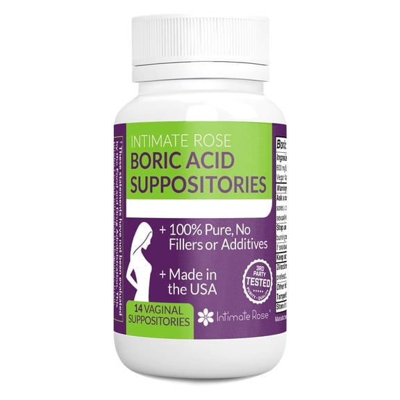 Intimate Rose Boric Acid Vaginal Suppositories, 14 Count for Feminine Deodorizing & Freshness - Vegan Capsules