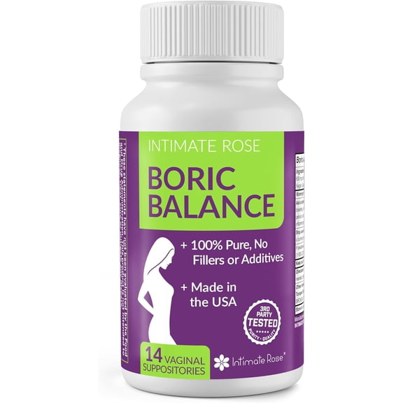 Intimate Rose Boric Acid Vaginal Suppositories, 14 Count for Feminine Deodorizing & Freshness - Vegan Capsules