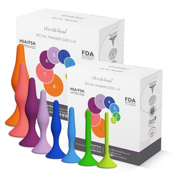 Intimate Rose Rectal Dilator Set for Men and Women, 8 Graduated Sizes, Medical-Grade Silicone Pelvic Floor Therapy Trainers