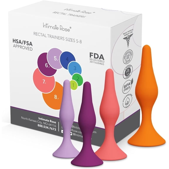 Brand Rectal Dilator Set for Men and Women, 4-Pack Medical Grade Silicone Pelvic Floor Trainer, Graduated Sizes 5-8, FDA Registered