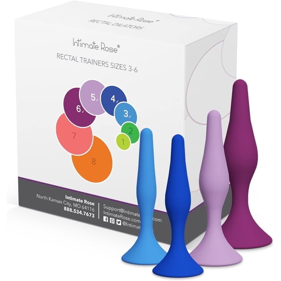 Intimate Rose Rectal Dilator Trainer Set, Pelvic Floor Tool for Men and Women, Medical-Grade Silicone, FDA Registered, Sizes 3-6, 0.6-1.1 in, 4 Pack