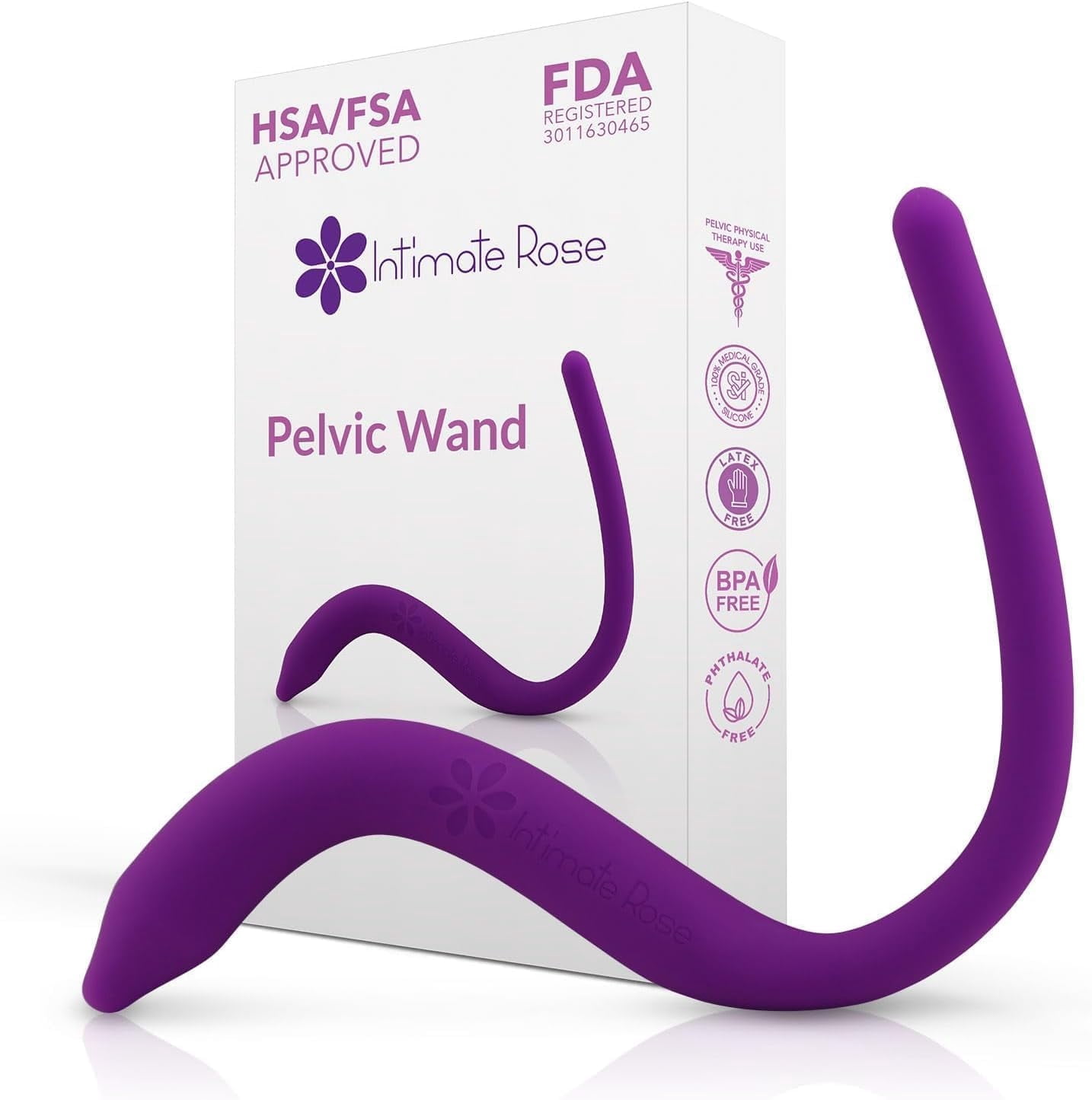 Intimate Rose Pelvic Wand, Non-Vibrating Trigger Point Massager for Pelvic Floor Therapy, Medical-Grade Silicone, BPA-Free, Latex-Free, for Women and Men