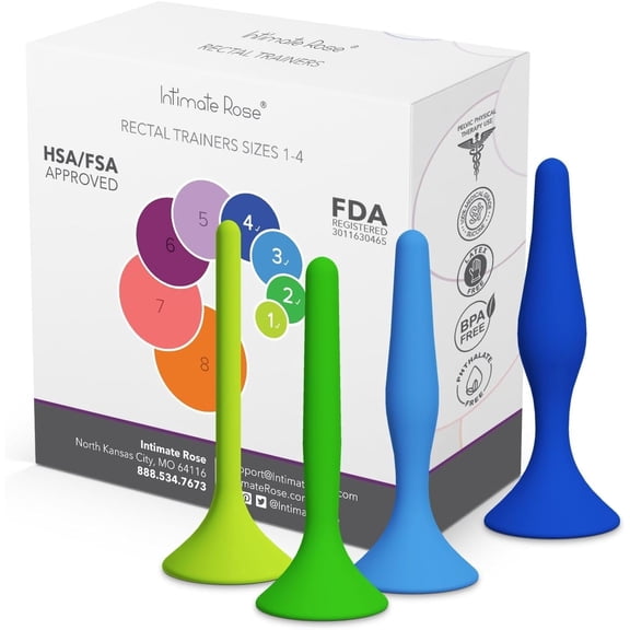Intimate Rose Rectal Dilator Trainer Set for Men and Women, Medical-Grade Silicone, 4 Graduated Sizes 0.3"-0.8", FDA-Registered, Designed by Dr. Amanda Olson, DPT