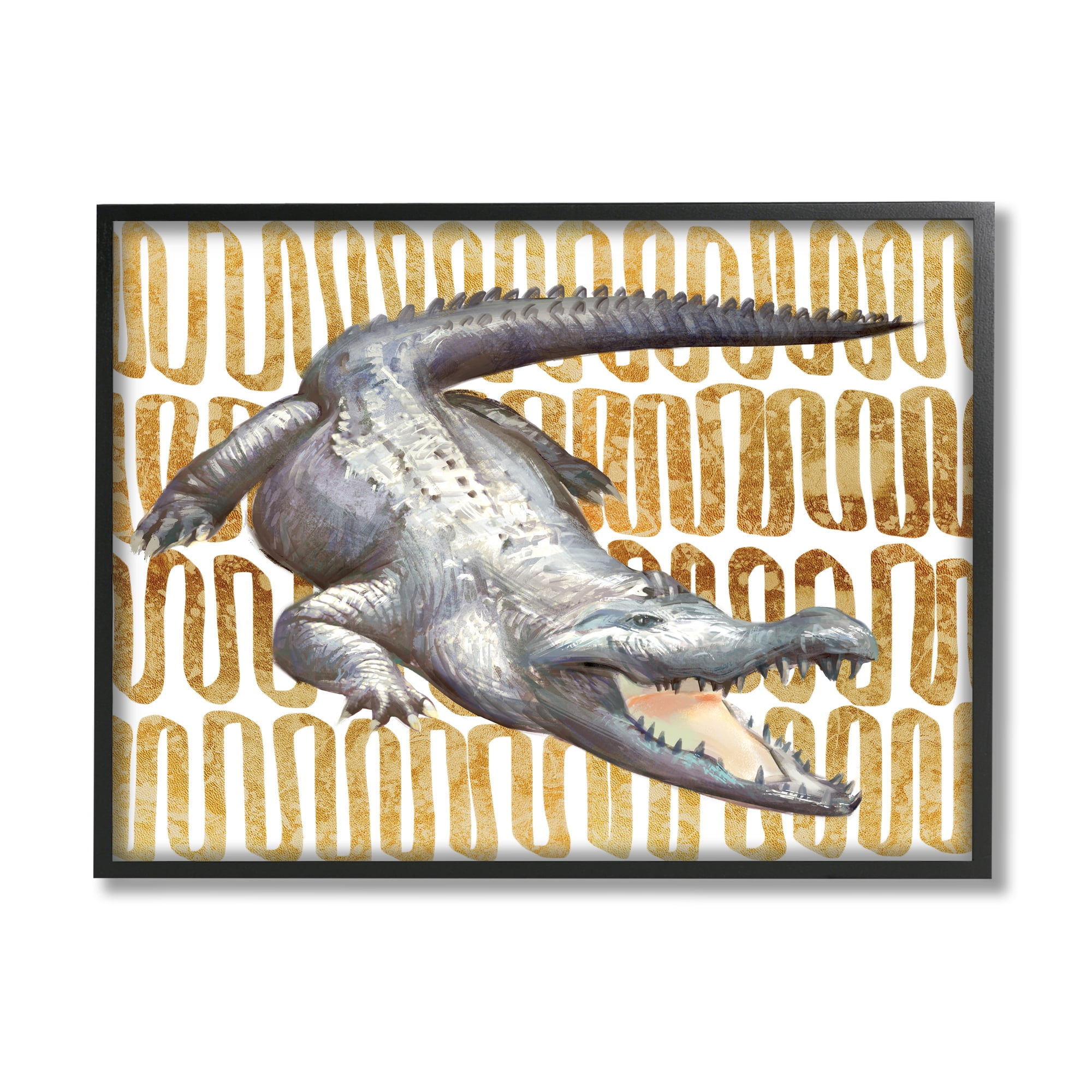 Intimidating Alligator Over Abstract 14 in x 11 in Framed Painting Art Prints, by Stupell Home Décor