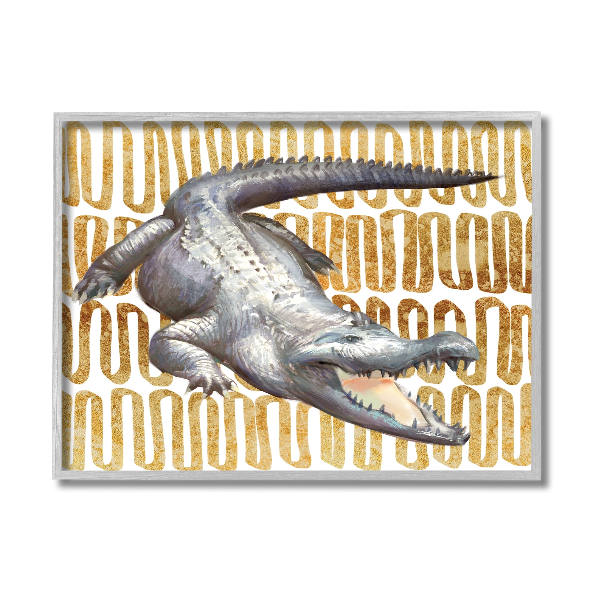 Stupell Industries Intimidating Alligator Over Abstract Brown Yellow Pattern,16 x 20,Designed by Ziwei Li