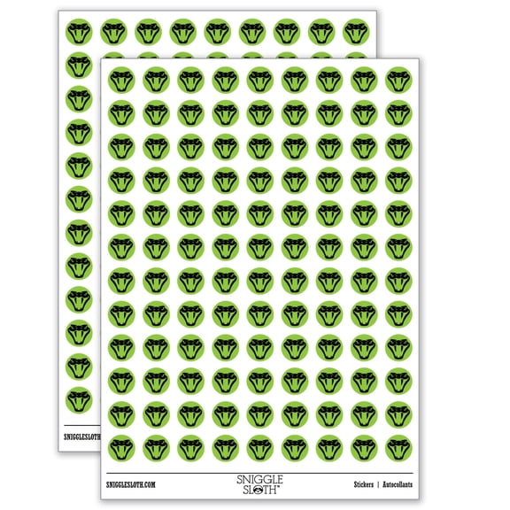 Intimidating Viper Snake Head Rattlesnake Hands 200+ Round Stickers - Gloss Finish - 0.50" Size - Light Green