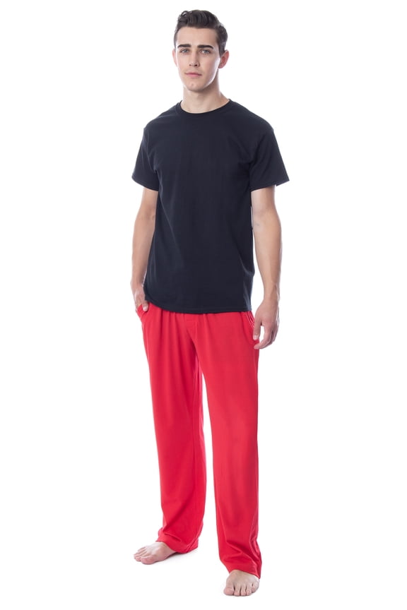 Intimo Men's 2 Piece Pajama Set Cotton/Poly Blend Jersey Knit Lounge Pants With Soft T-Shirt Top