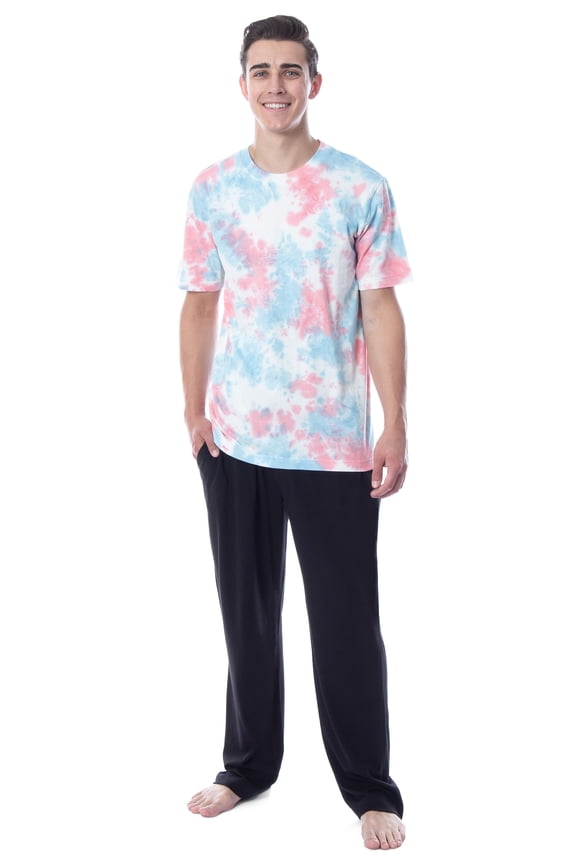 Intimo Men's 2 Piece Pajama Set Cotton/Poly Blend Jersey Knit Lounge Pants With Soft T-Shirt Top